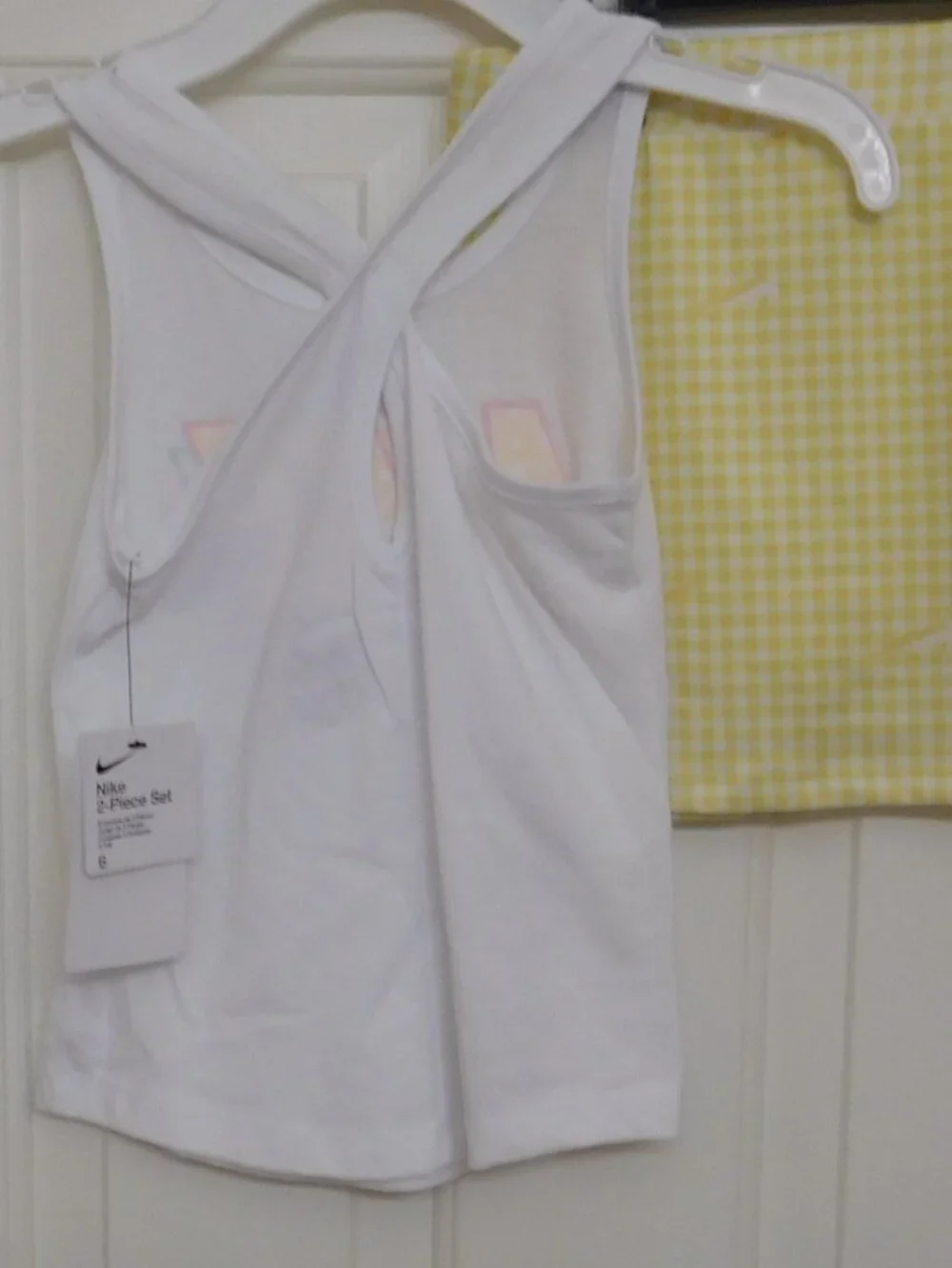 NWT 2pc Nike Gingham Logo Top & Yellow Gingham Skort Set sz 6x